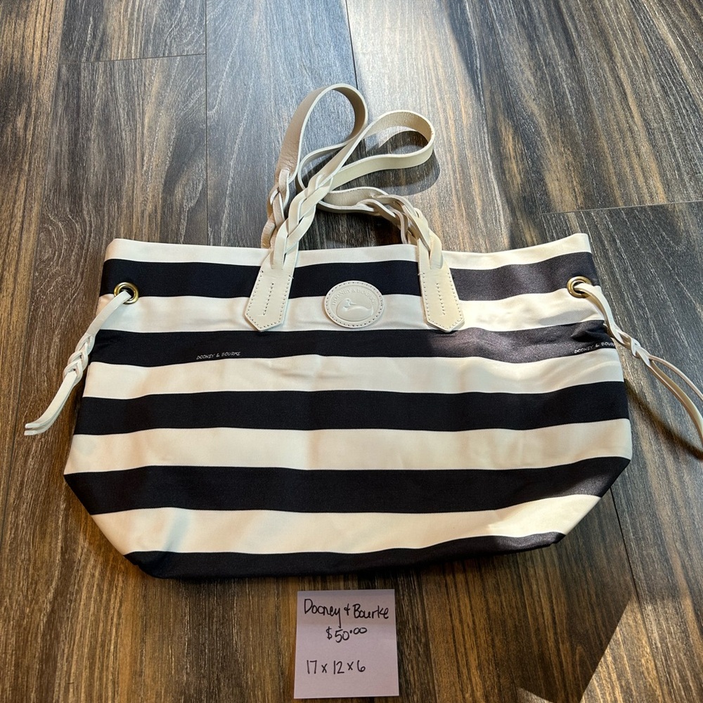 Dooney & Bourke Navy and Cream Striped Tote